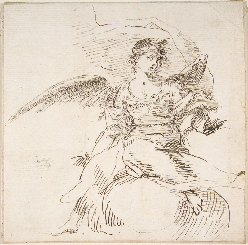 Attributed to Pedro Duque Cornejo, Angel Seated on Clouds - The Culturium