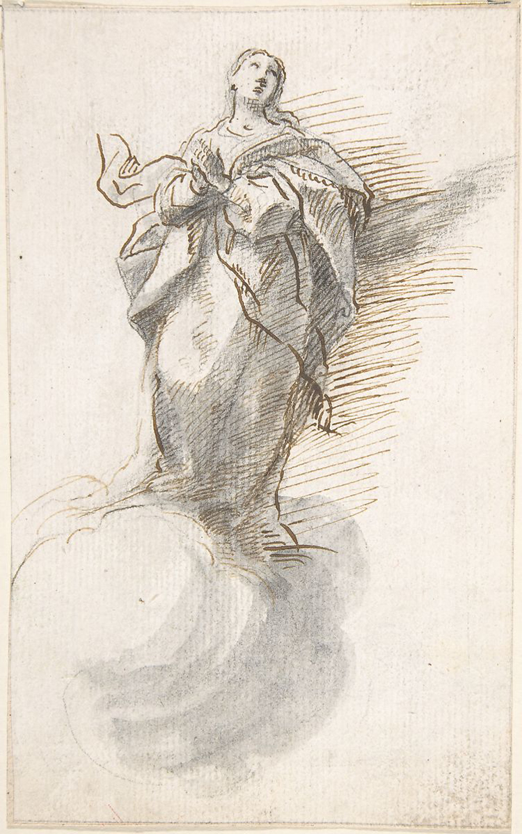 Attributed to Pedro Duque Cornejo, Virgin of the Immaculate Conception Standing on Clouds - The Culturium