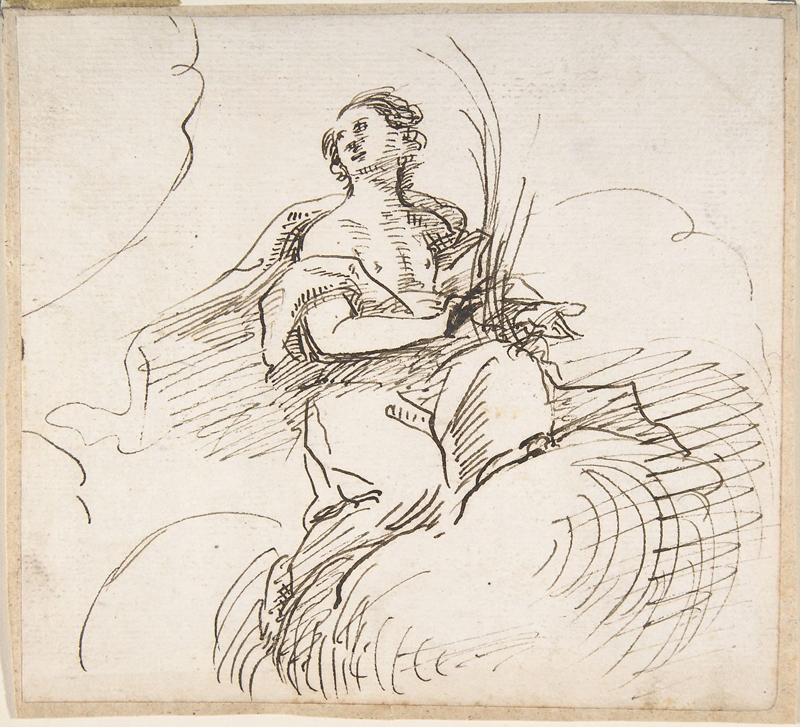 Pedro Duque Cornejo, Angel with Palm Seated on Clouds - The Culturium