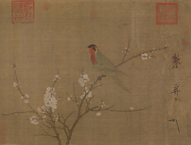 Zhao Ji, Emperor Huizong of Song, Five-Coloured Parakeet on a Blossoming Apricot Tree - The Culturium